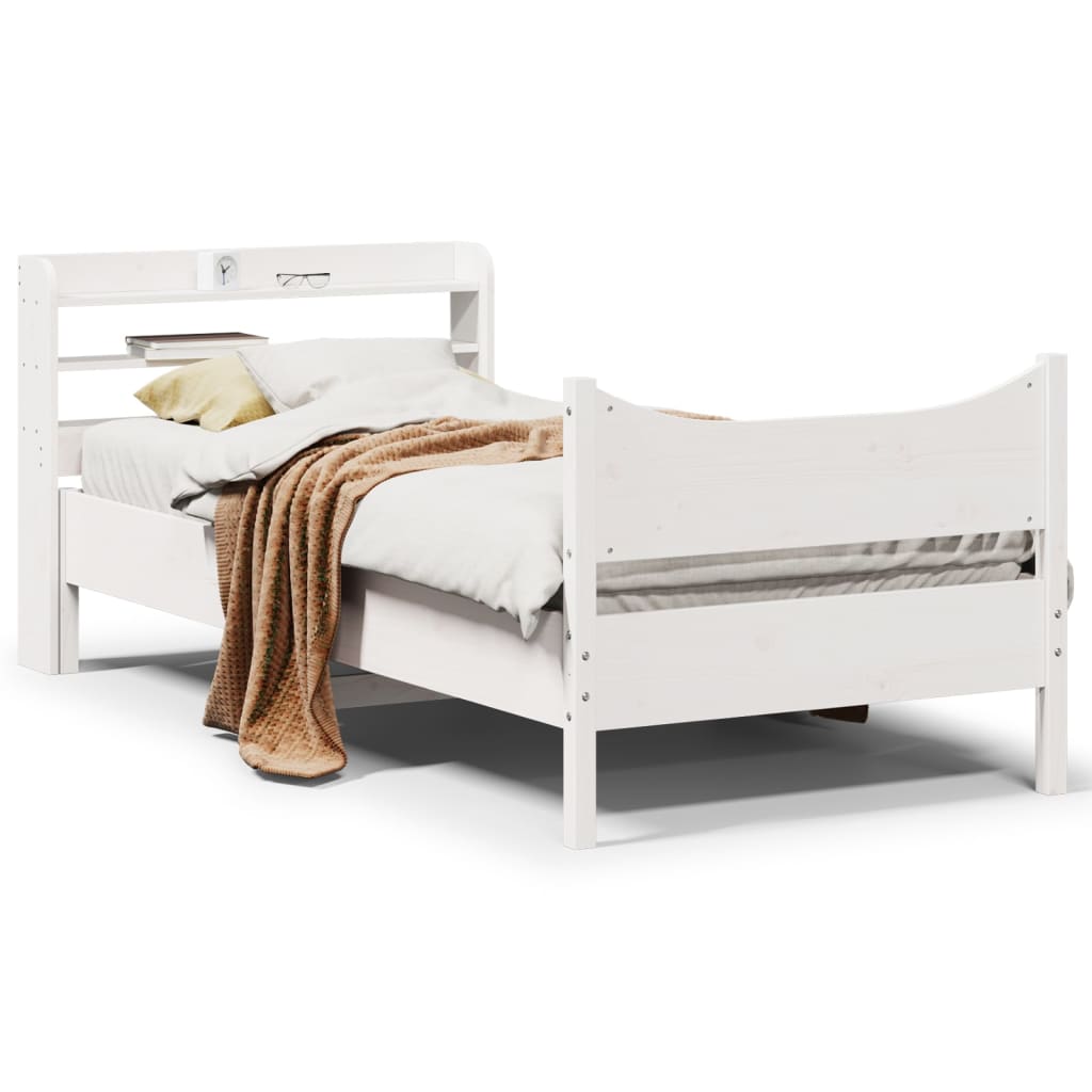 Bed Frame with Headboard White 75x190 cm Small Single Solid Wood Pine